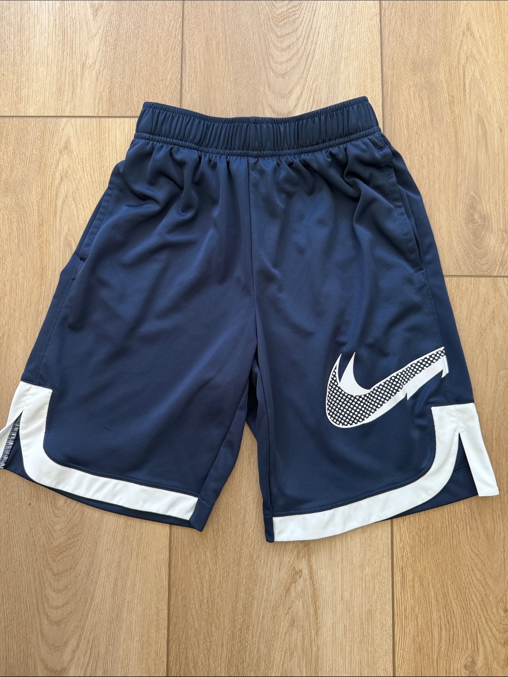 Nike Boys' Navy and White Athletic Shorts with Swoosh Size Large